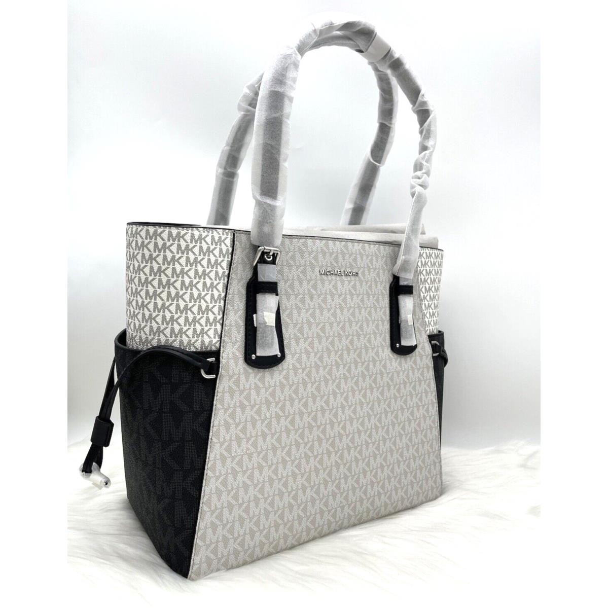 Kors Voyager MK Monogram Coated Canvas Tote Optic White/blk