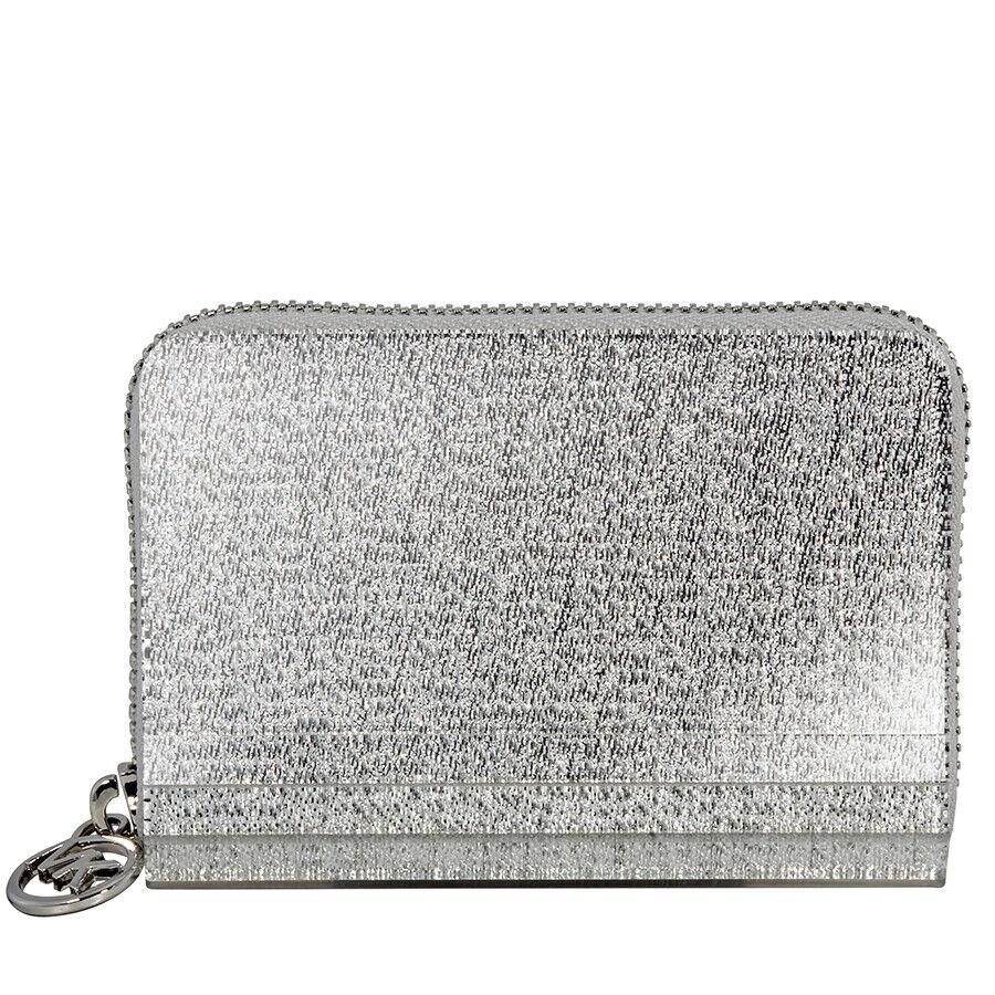 Michael Kors Barbara Zip Around Metallic Coin Case- Silver 32H8MB8Z1U-040