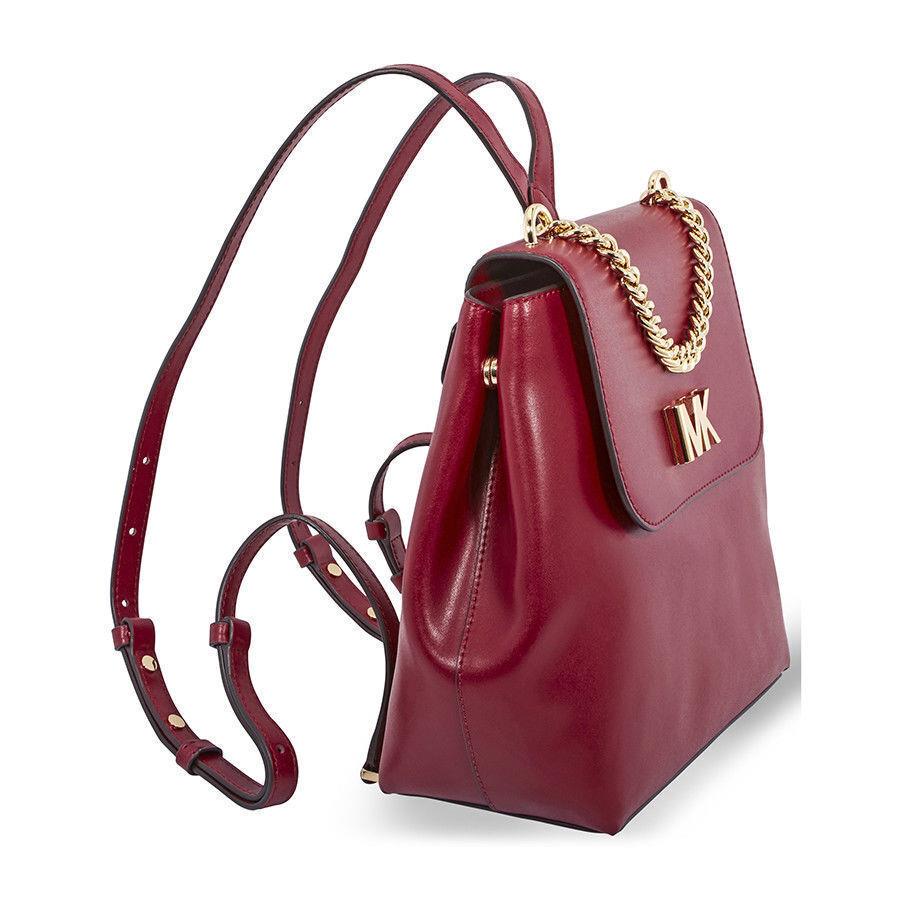 Michael Kors Mott Medium Leather Backpack Maroon