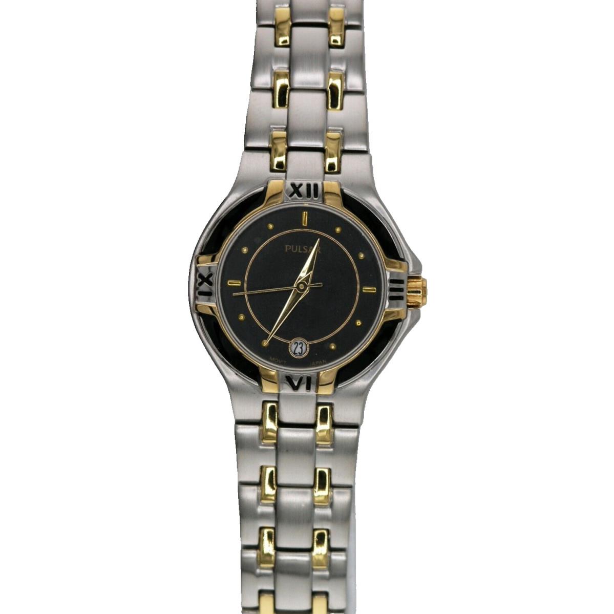 Pulsar BY Seiko PXT604 Women Black Dial Quartz Watch TU Tone Steel