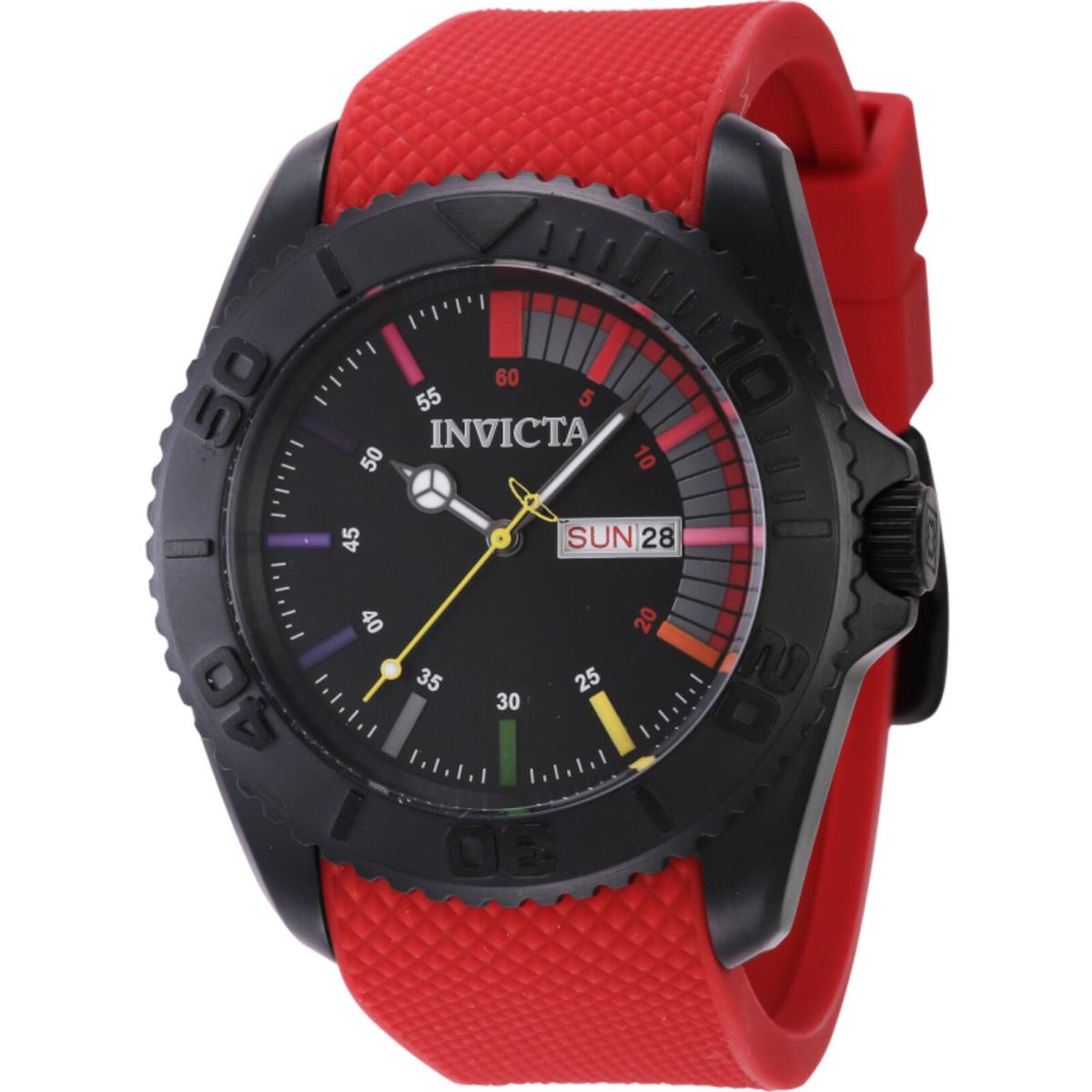 Invicta Men`s Watch Pro Diver Quartz Black Dial Red Rubber Strap Day-date 44734