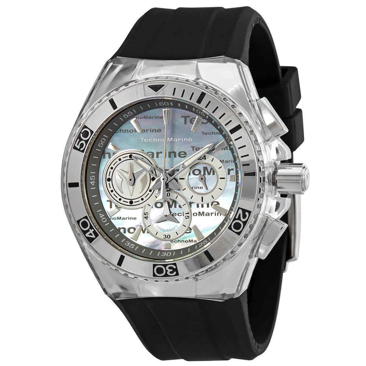 Technomarine Cruise Chronograph Quartz Mop Dial Men`s Watch TM-120023 - Dial: Silver, Gray, Band: Black, Bezel: Silver-tone