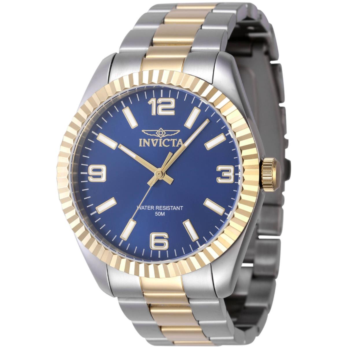 Invicta Men`s Watch Specialty Quartz Blue Dial Two Tone Steel Bracelet 47456 - Dial: Blue, Band: Silver, Yellow