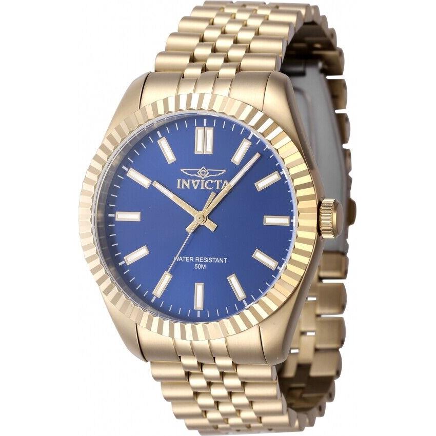 Invicta Men`s Watch Specialty Blue Dial Yellow Gold Steel Bracelet Quartz 47490