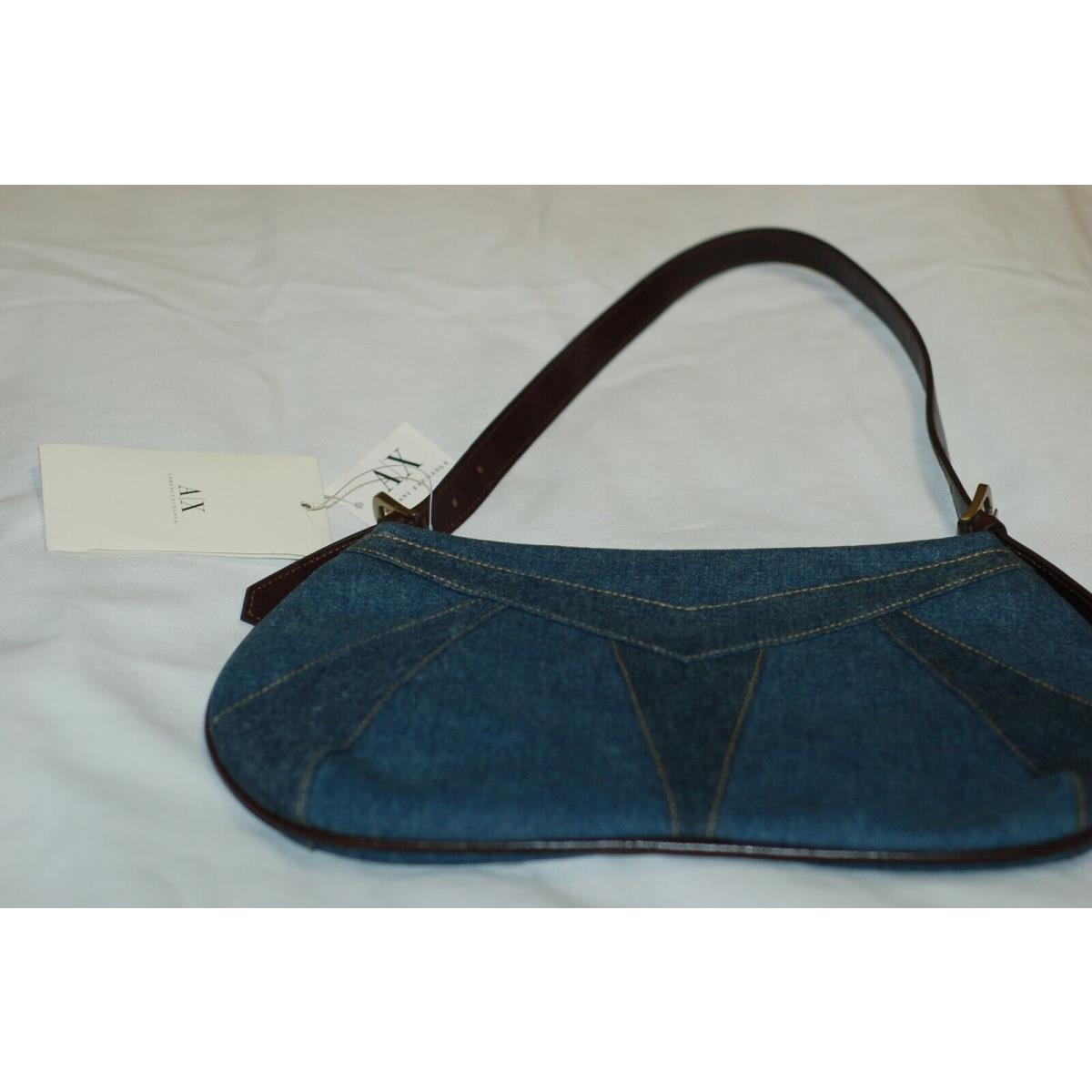 Armani Exchange Shoulder Bag Womens Blue Indigo Jean Canvas Brown Strap Ladi