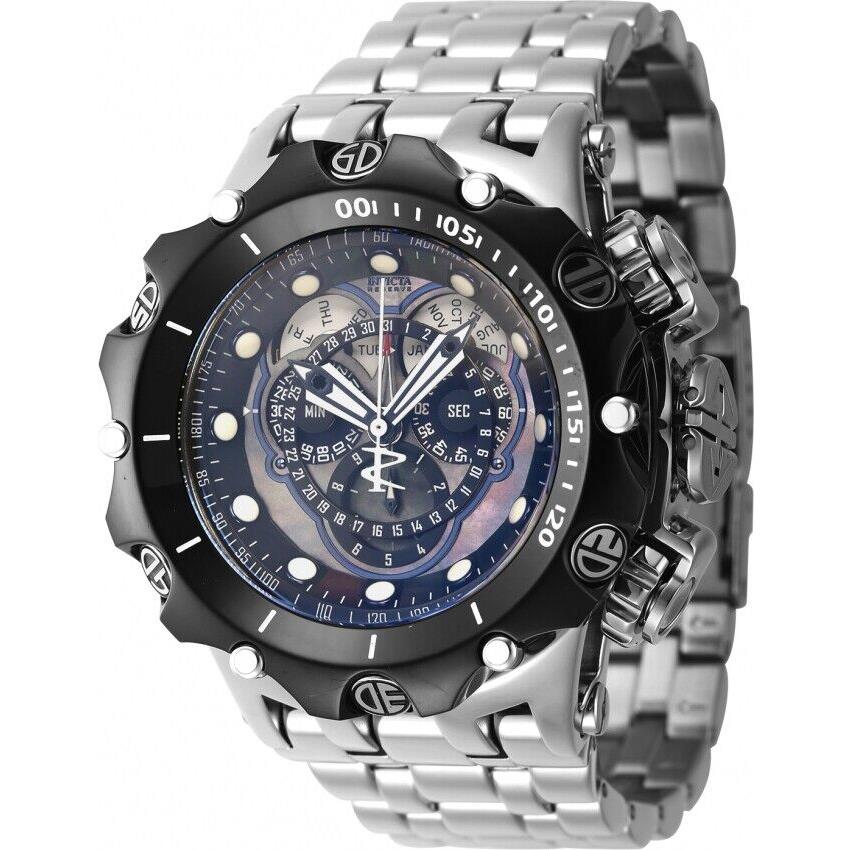 Invicta Reserve Chronograph Full Calendar Quartz Black Dial Men`s Watch 45610 - Dial: Black, Band: Silver-tone, Bezel: Silver-tone and Black