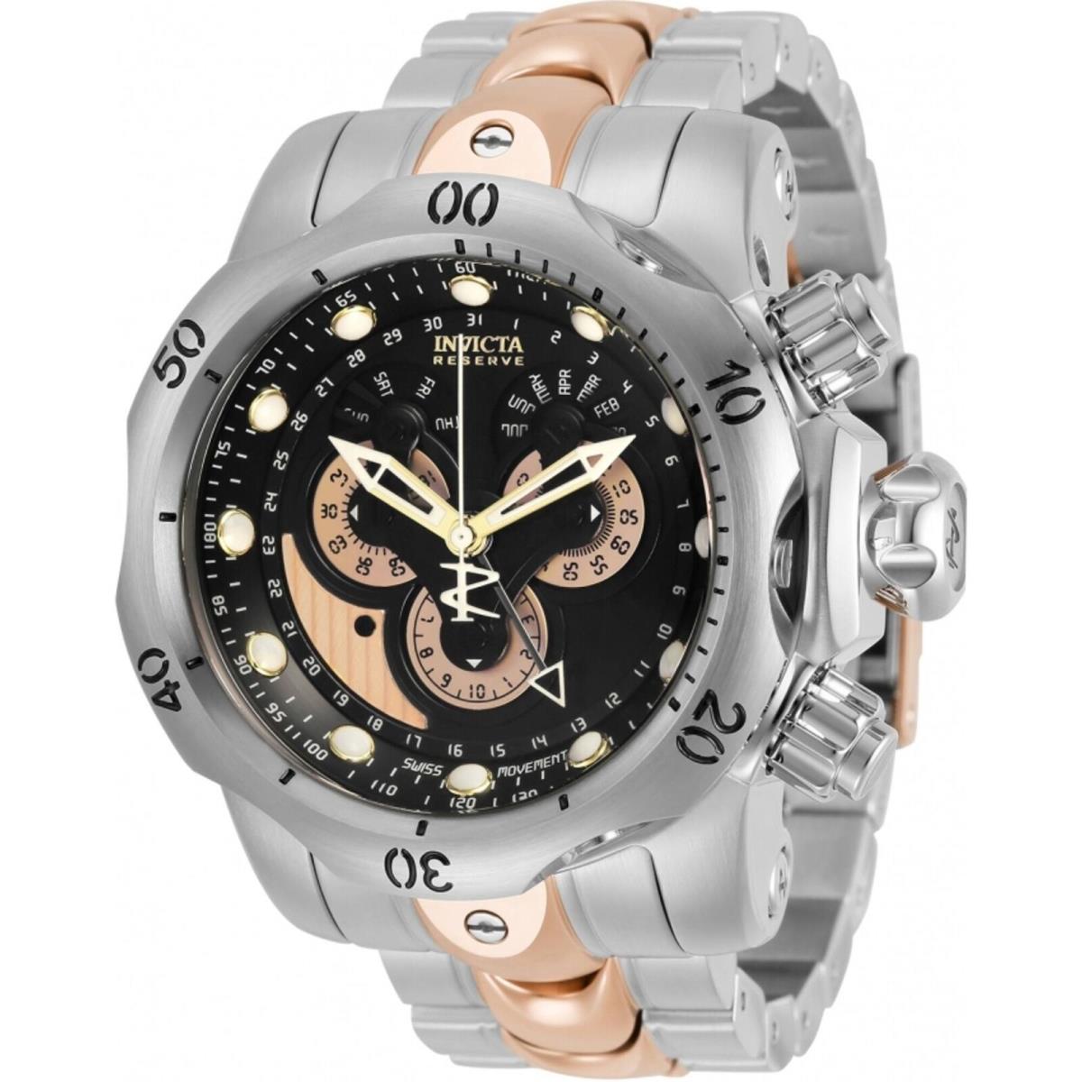 Invicta Men`s Watch Reserve Chrono Dark Blue and Black Dial Steel Bracelet 45610