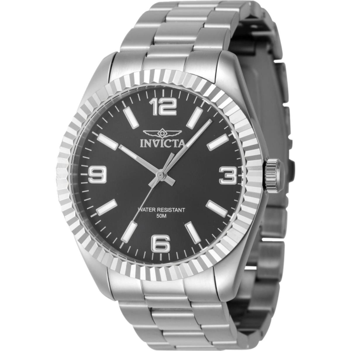 Invicta Men`s Watch Specialty Black Dial Stainless Steel Bracelet Quartz 47448 - Dial: Black, Band: Silver
