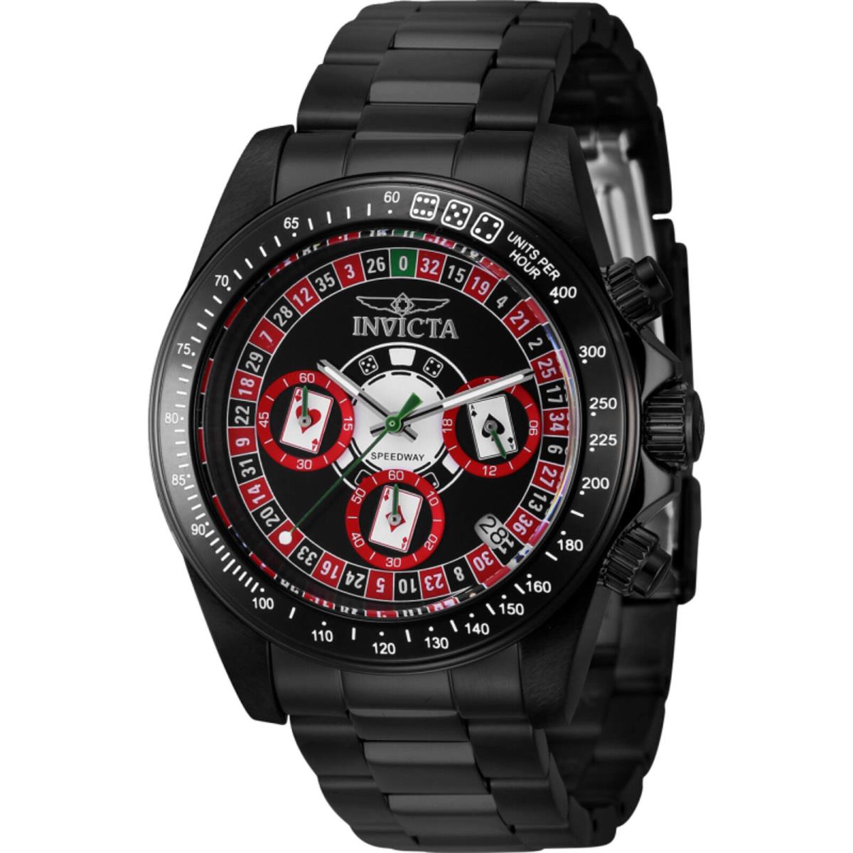 Invicta Men`s Watch Speedway Chronograph Black Red and Silver Dial Steel 44646 - Dial: Black, Silver, Red, Band: Black