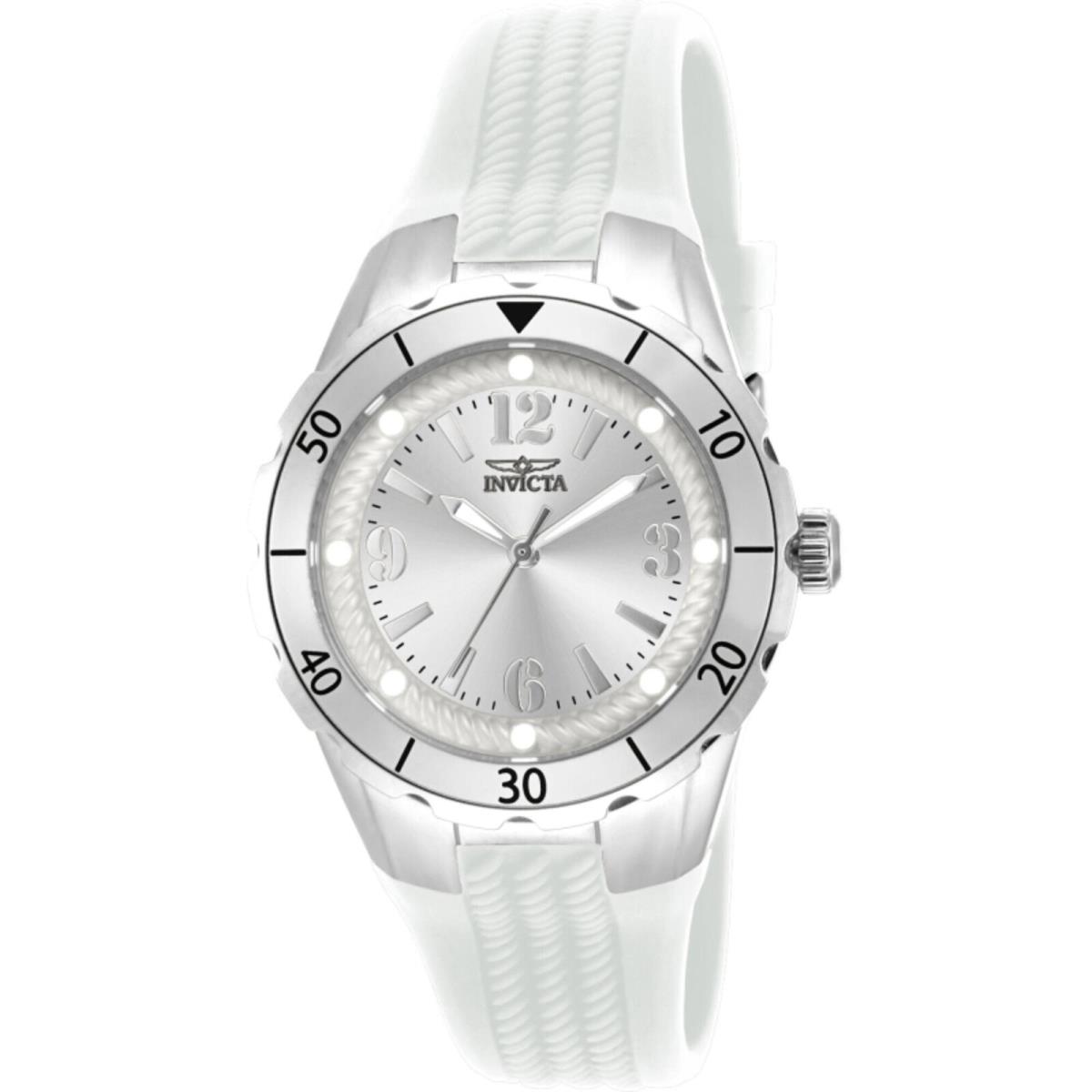 Invicta Women`s Watch Angel Silver Tone Dial White Silicone Strap Quartz 17479