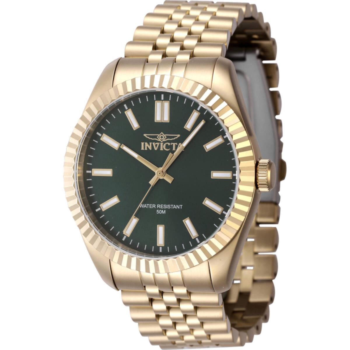 Invicta Men`s Watch Specialty Green Dial Yellow Gold Steel Bracelet Quartz 47489