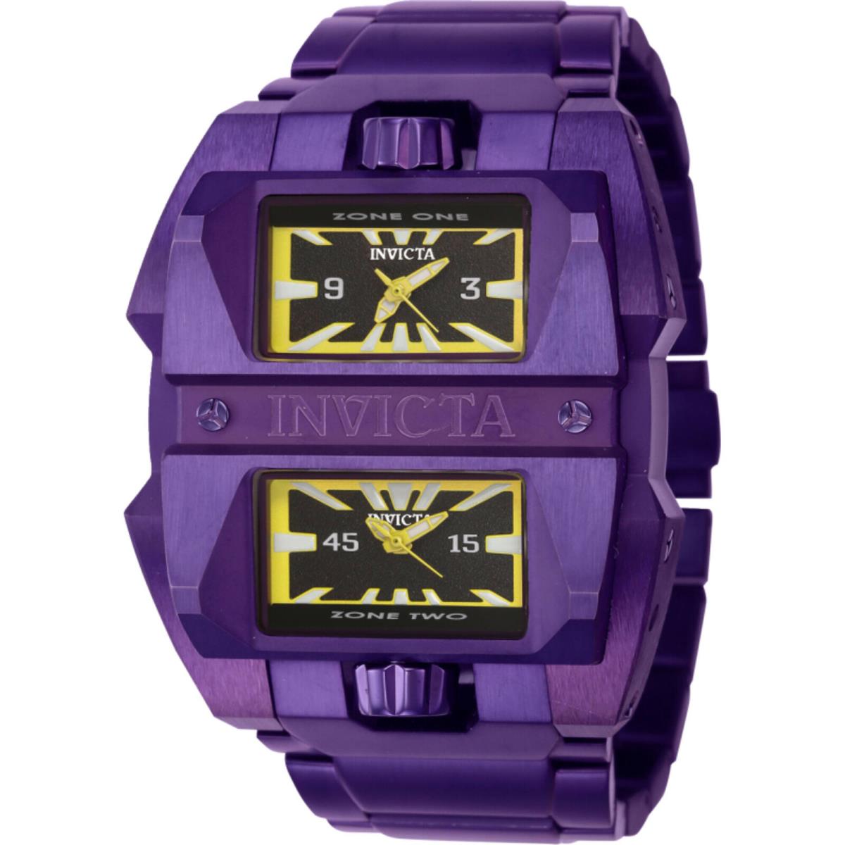 Invicta Men`s Watch Akula Dual Time Quartz Purple Stainless Steel Bracelet 41711