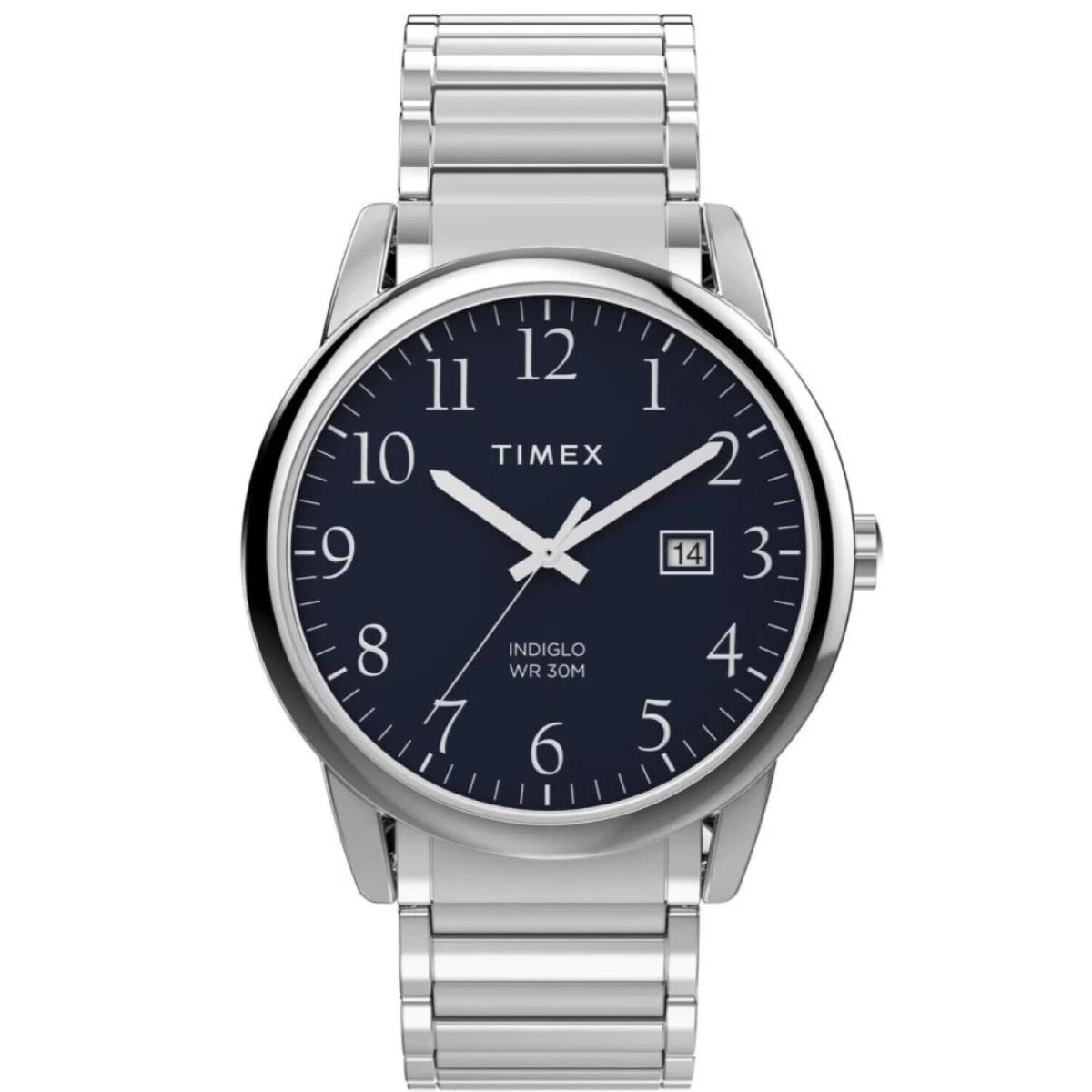 Timex TW2W52200 Easy Reader Men`s Silvertone Expansion Indiglo Date - Dial: Black, Band: Silver