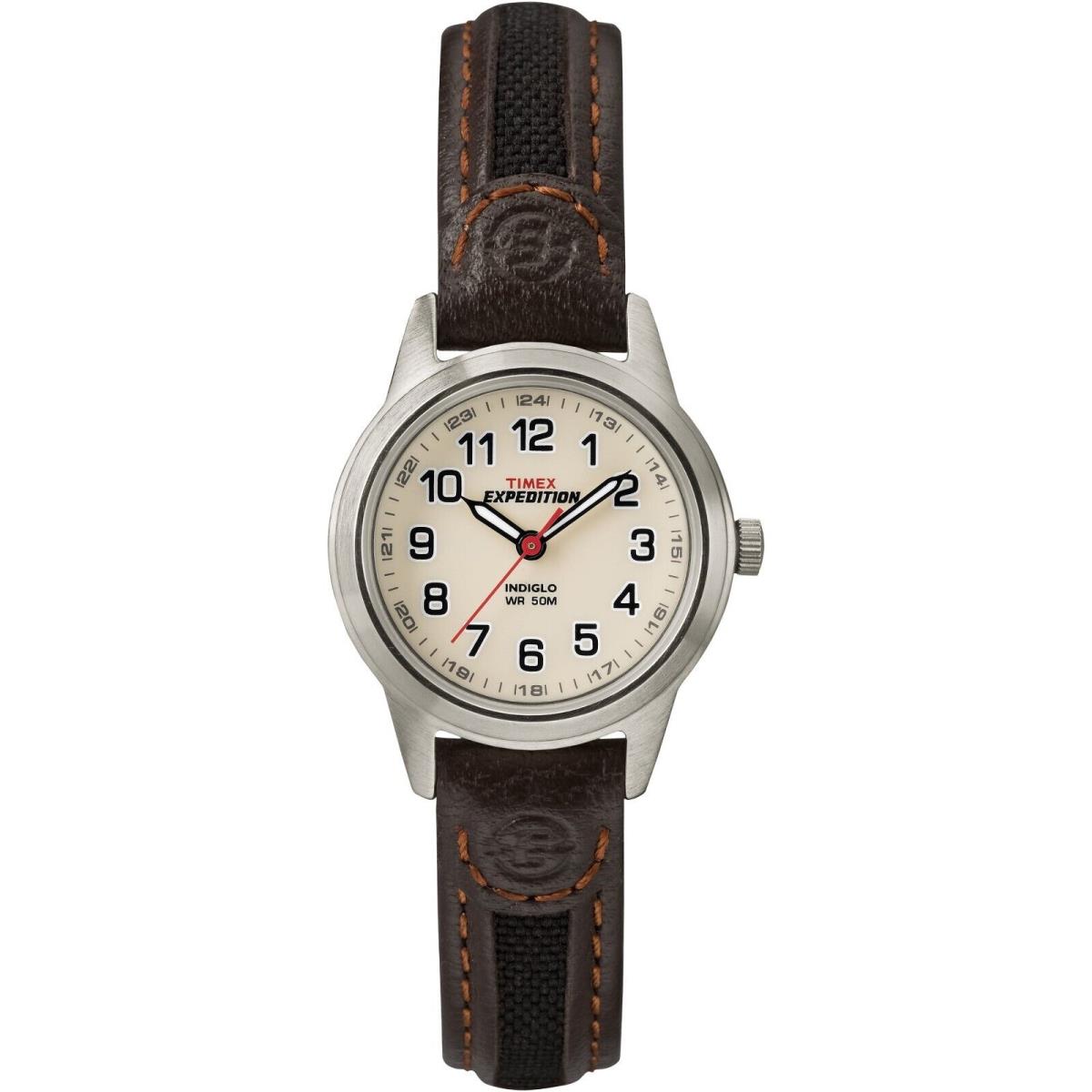 Timex T41181 Women`s Expedition Brown Leather Watch Indiglo 50 Meter WR