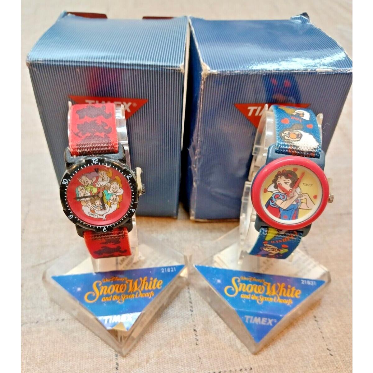 Vintage 90`s Disney Snow White Seven Dwarfs Timex Watch Lot of 2 Nos