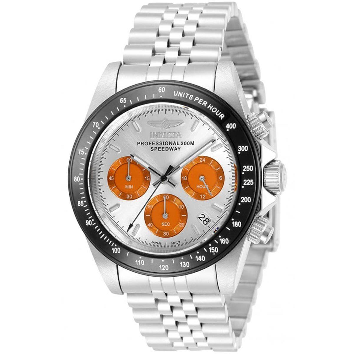 Invicta Men`s Watch Speedway Chronograph Black and Orange Dial Bracelet 31003