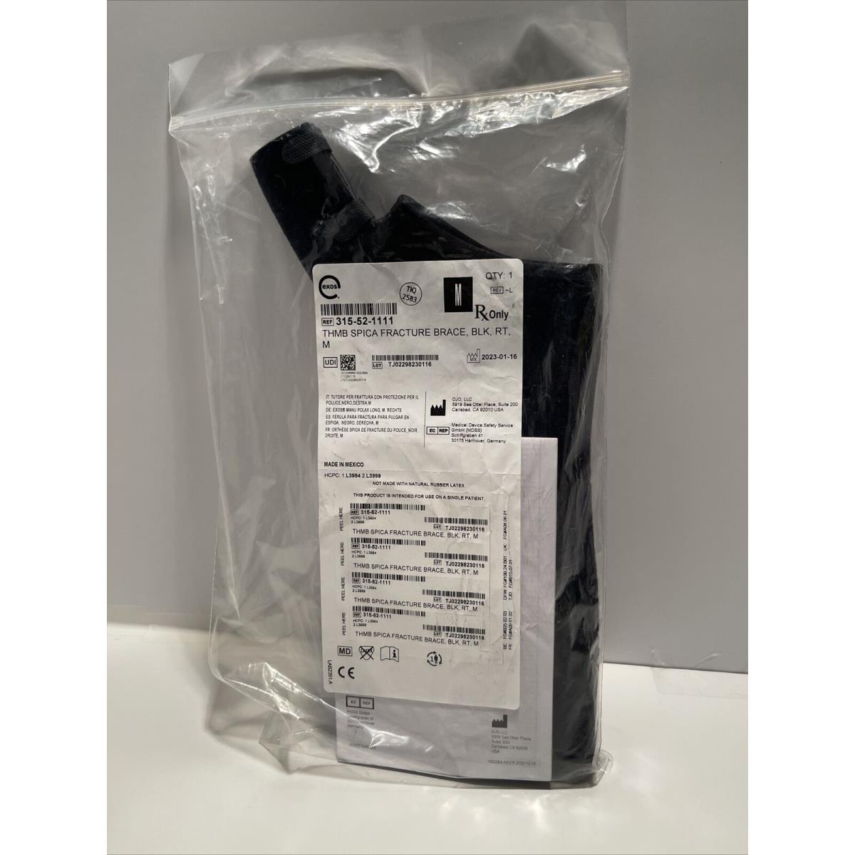 Exos 315-52-1111 Thumb Spica Fracture Brace Black/rt/m