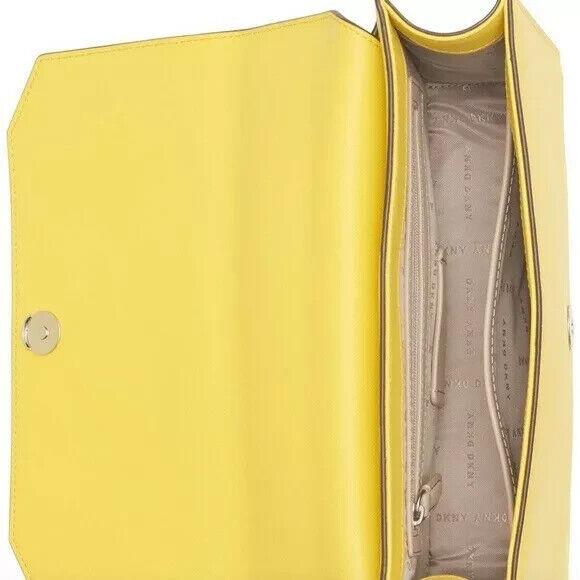 Dkny Perla Crossbody Shoulder Bag Lemon Yellow Cross-grain Leather Wide-strap