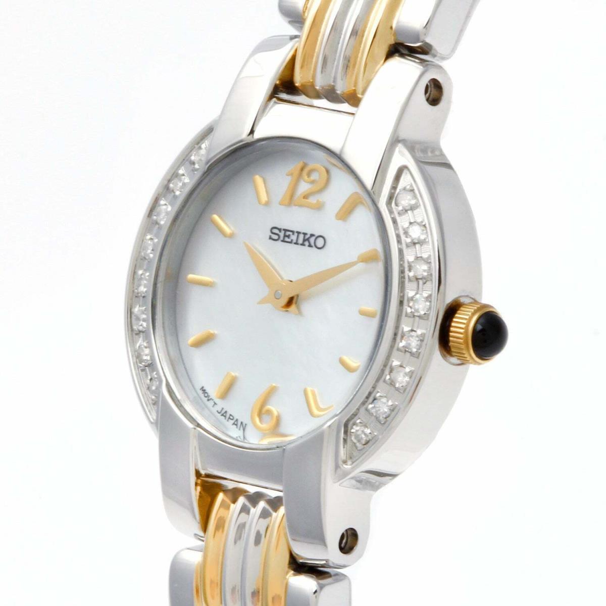 Seiko Analog White Mop Dial Diamonds Stainless Steel Women`s Watch SUJC43