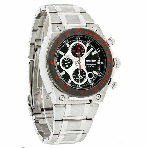 Seiko Chronograph Alarm Date Black Dial Stainless Steel Men`s Watch SNAD55