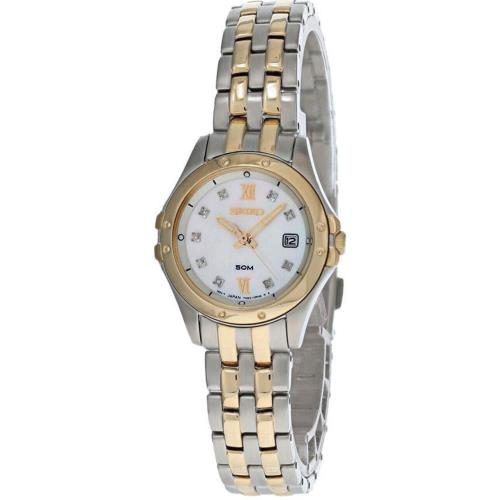 Seiko Two Tone White Mop Dial Stainless Steel Women`s Watch SXDE22 27mm