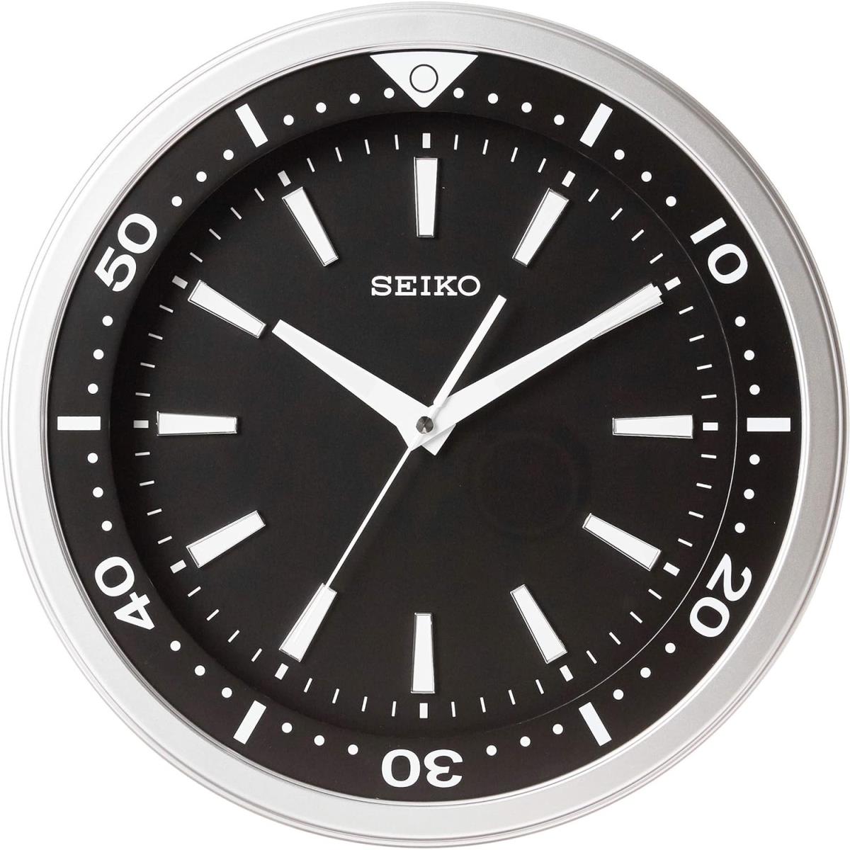 Seiko 14 Black Silver Watch Face Wall Clock with Quiet Sweep