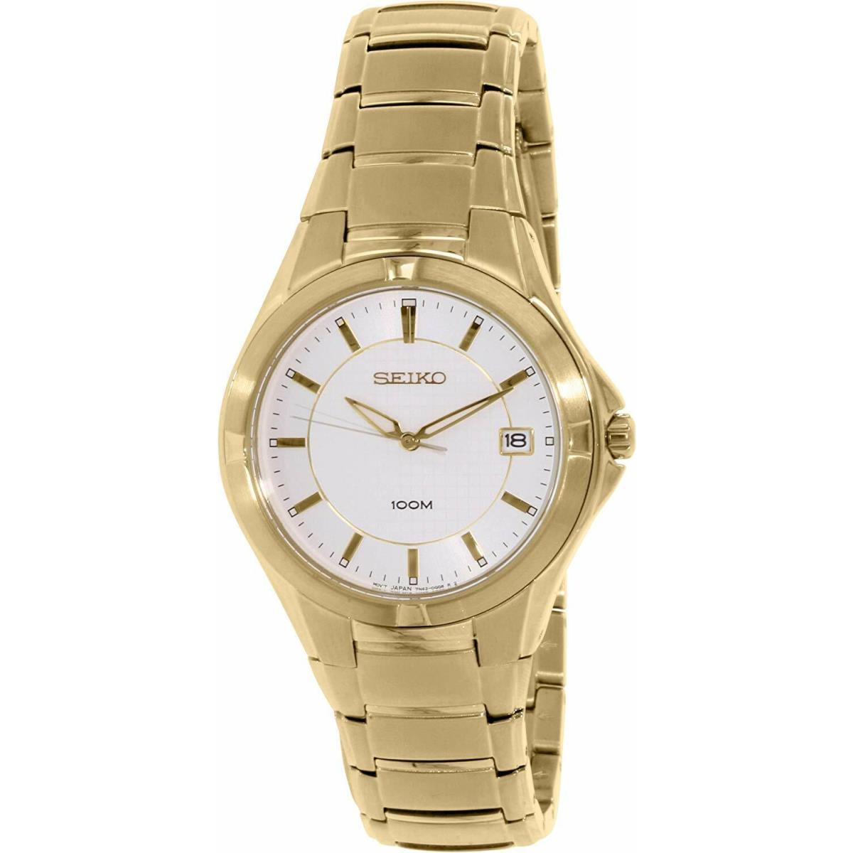 Seiko White Dial Date Gold-tone Stainless Steel Men`s Watch SGEE02