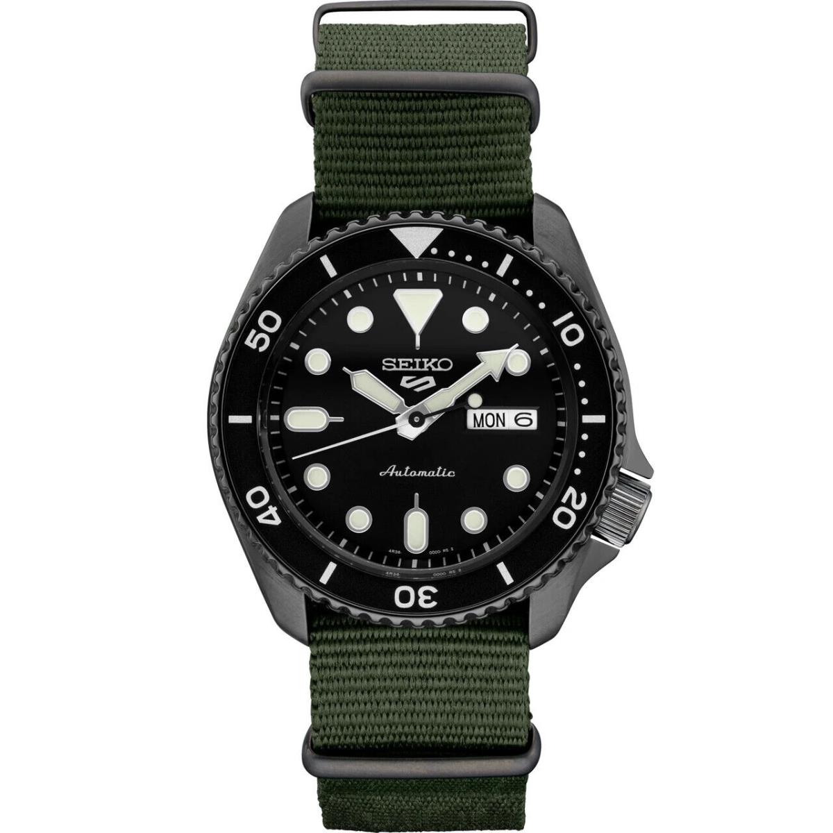 Seiko 5 Sports SRPD91 Day/date Automatic Watch Black Dial Od-green Band