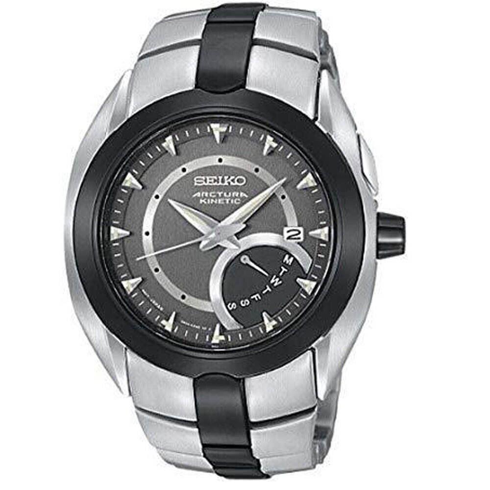 Seiko Arctura Kinetic Black Dial SS Bracelet Men`s Watch SRN017 Retail - Dial: Black, Band: Two-tone, Black, Silver, Bezel: Black