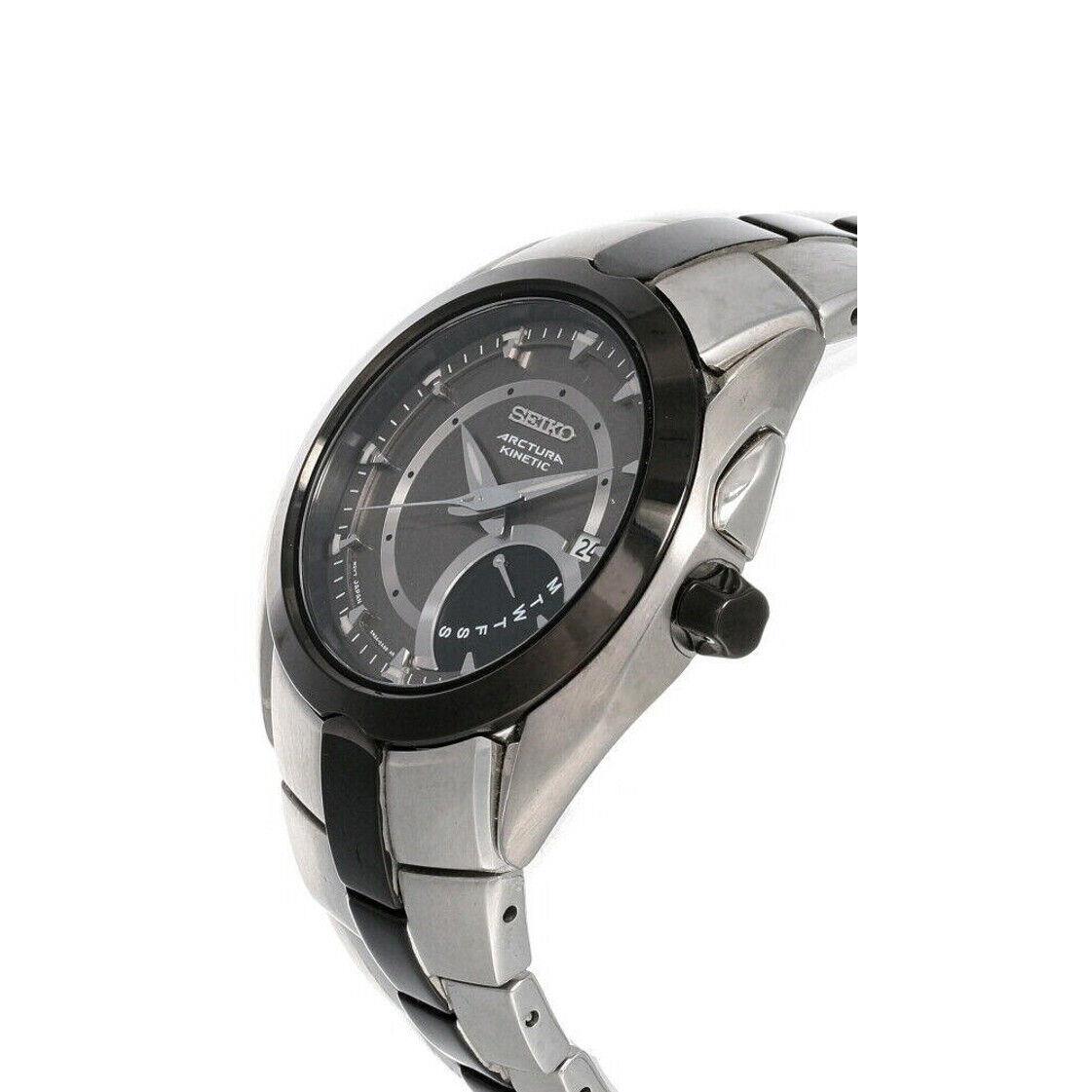 Seiko Arctura Kinetic Black Dial SS Bracelet Men`s Watch SRN017 - Dial: Black, Band: Two-tone, Black, Silver, Bezel: Black