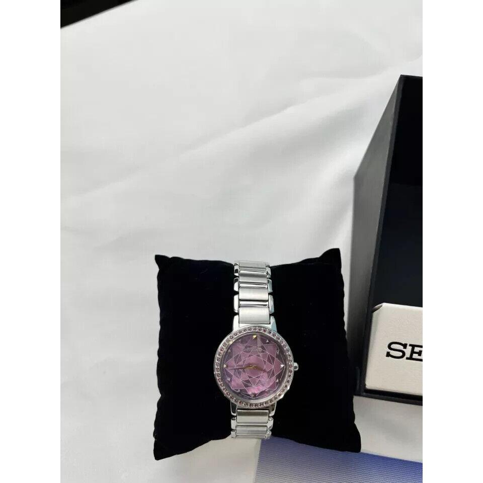 Womens Seiko Lunar Mop Crystal Pink Purple Ladies Watch W8