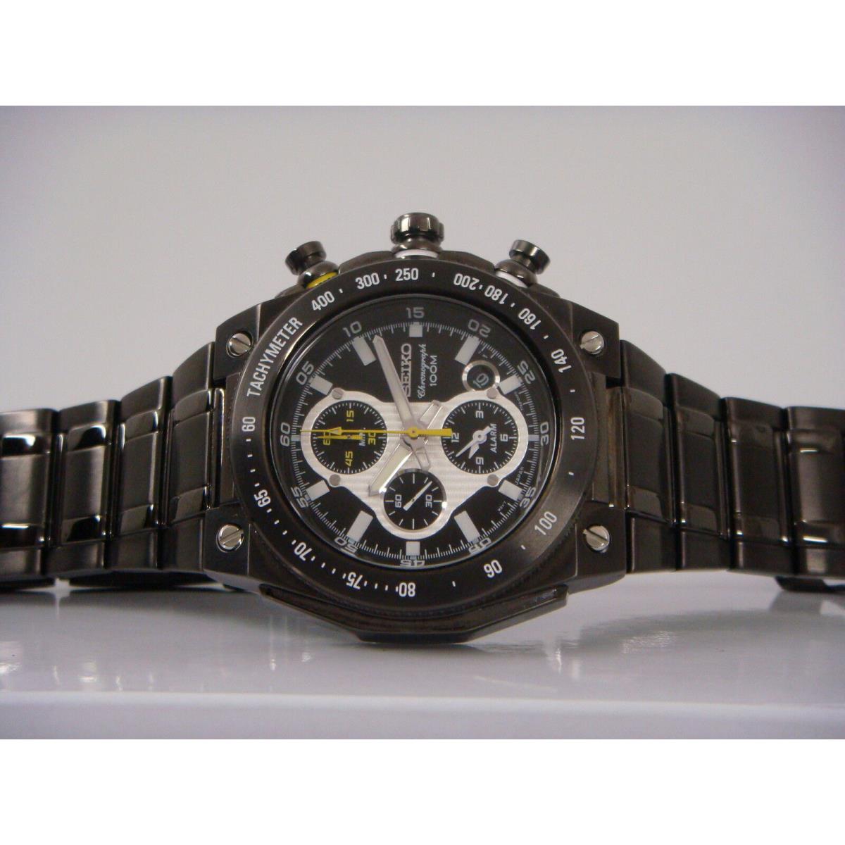 Seiko Chronograph Alarm Date Black Dial Black St.steel Men`s Watch SNAD57