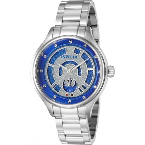 Invicta Women`s Star Wars Limited Edition R2-D2 Watch Stainless Steel 38MM Case - Dial: Blue, Silver, Band: Silver, Bezel: Silver