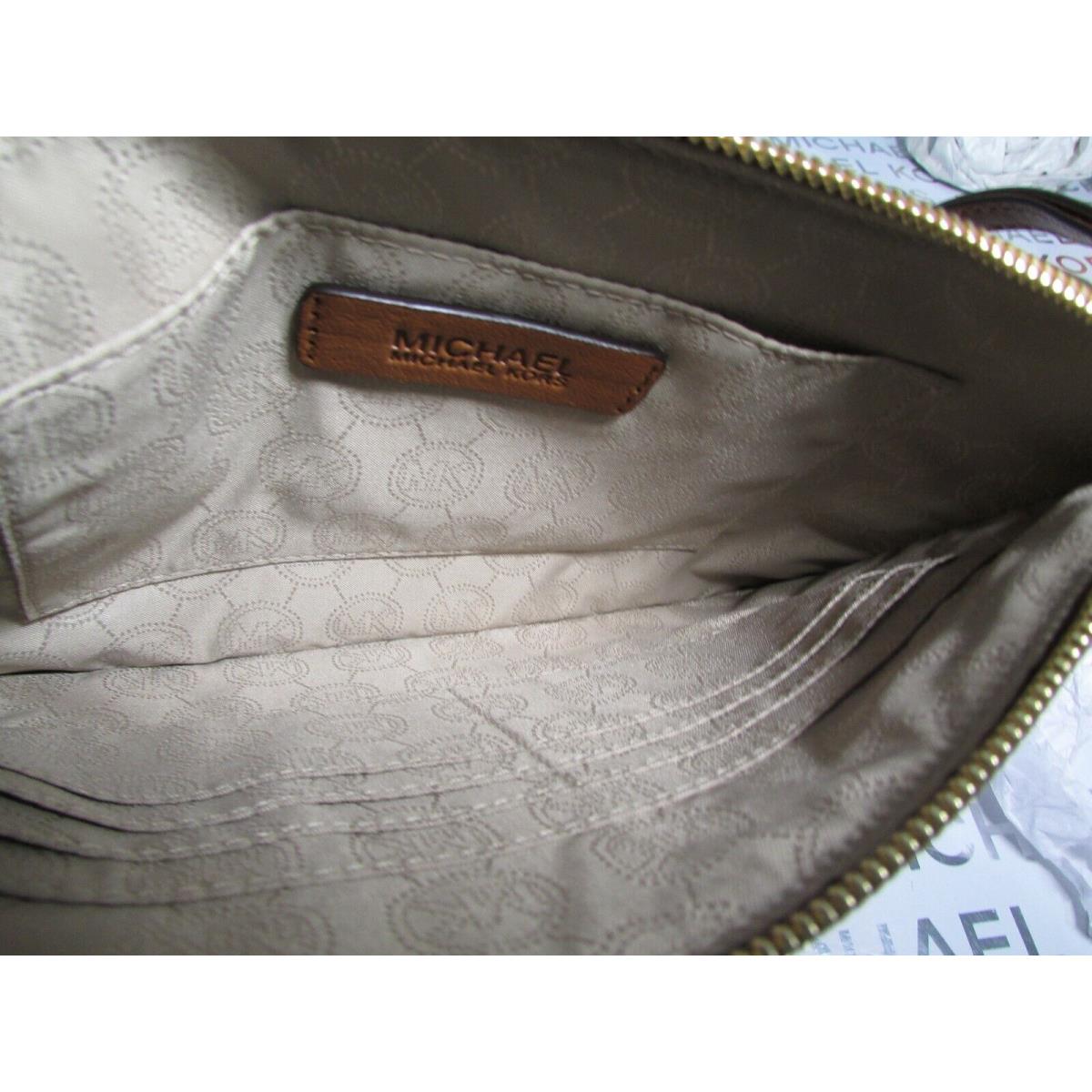 Michael Kors Leather Rhea Studded Large Zip Clutch Luggage or Chocolate