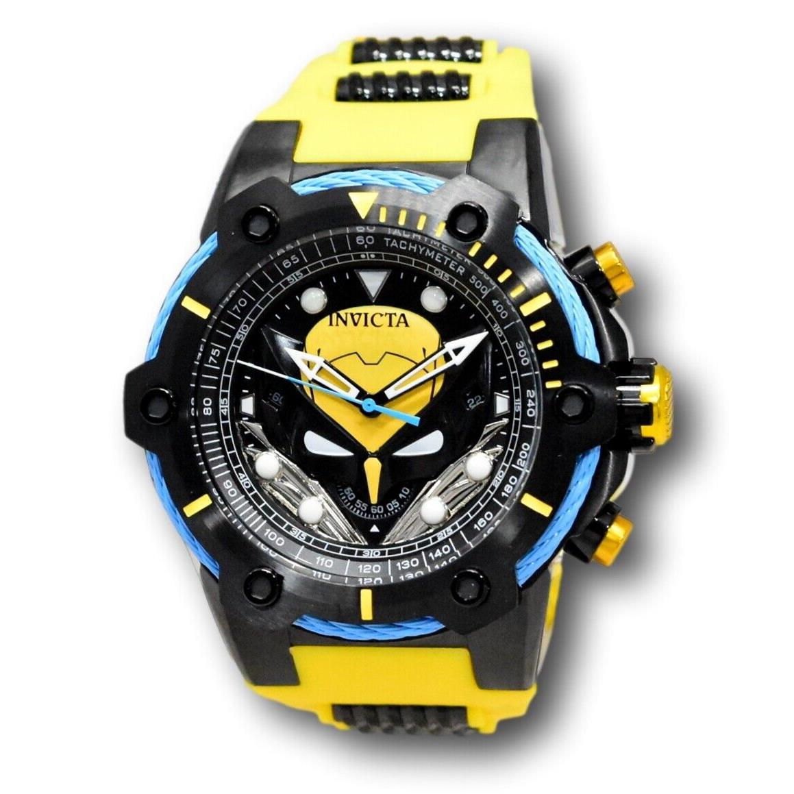 Invicta Marvel X-men Wolverine Men`s 52mm Limited Ed Chronograph Watch 43393 - Dial: Black, Multicolor, Silver, White, Yellow, Band: Black, Yellow, Bezel: Black, Blue, Yellow
