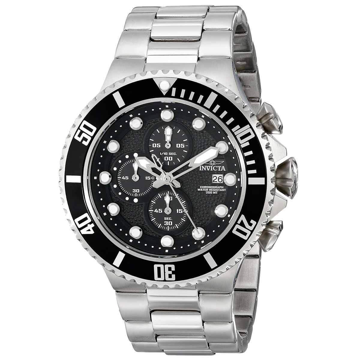 Invicta Men`s Watch Pro Diver Quartz Chronograph Black Dial Steel Bracelet 18906