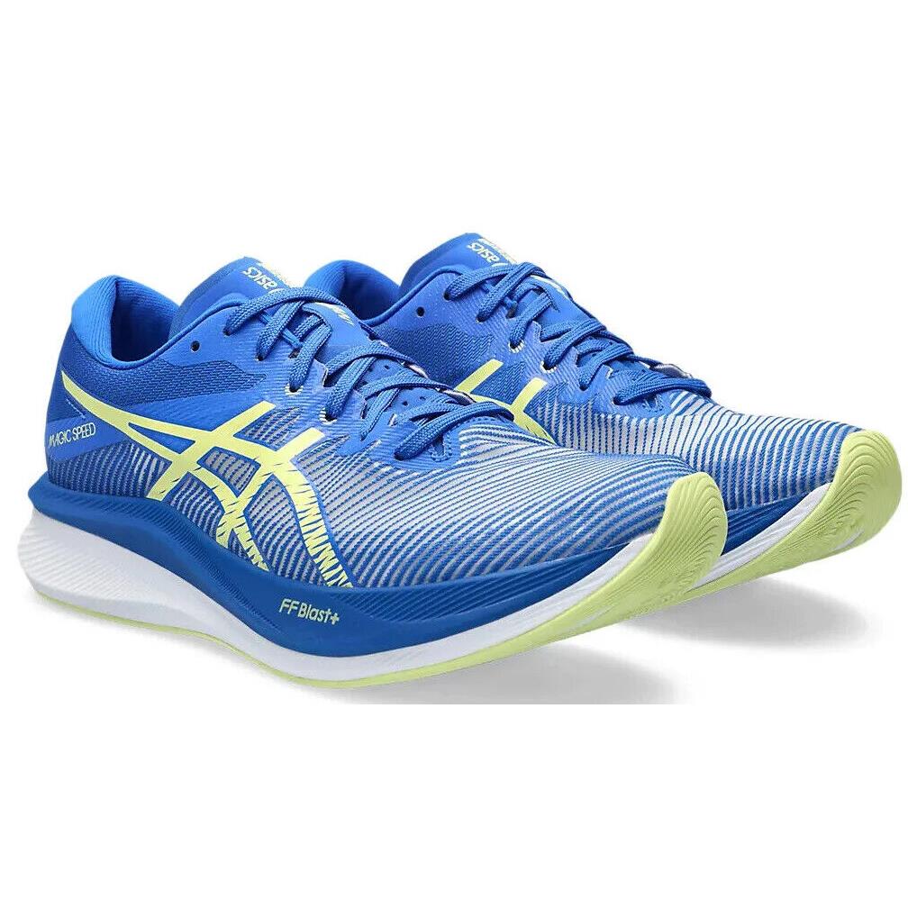 Mens Asics Magic Speed 3 Illusion Blue Glow Yellow Mesh Running Shoes - Blue