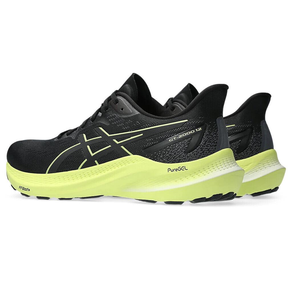 Mens Asics GT-2000 12 Black Glow Yellow Mesh Running Shoes