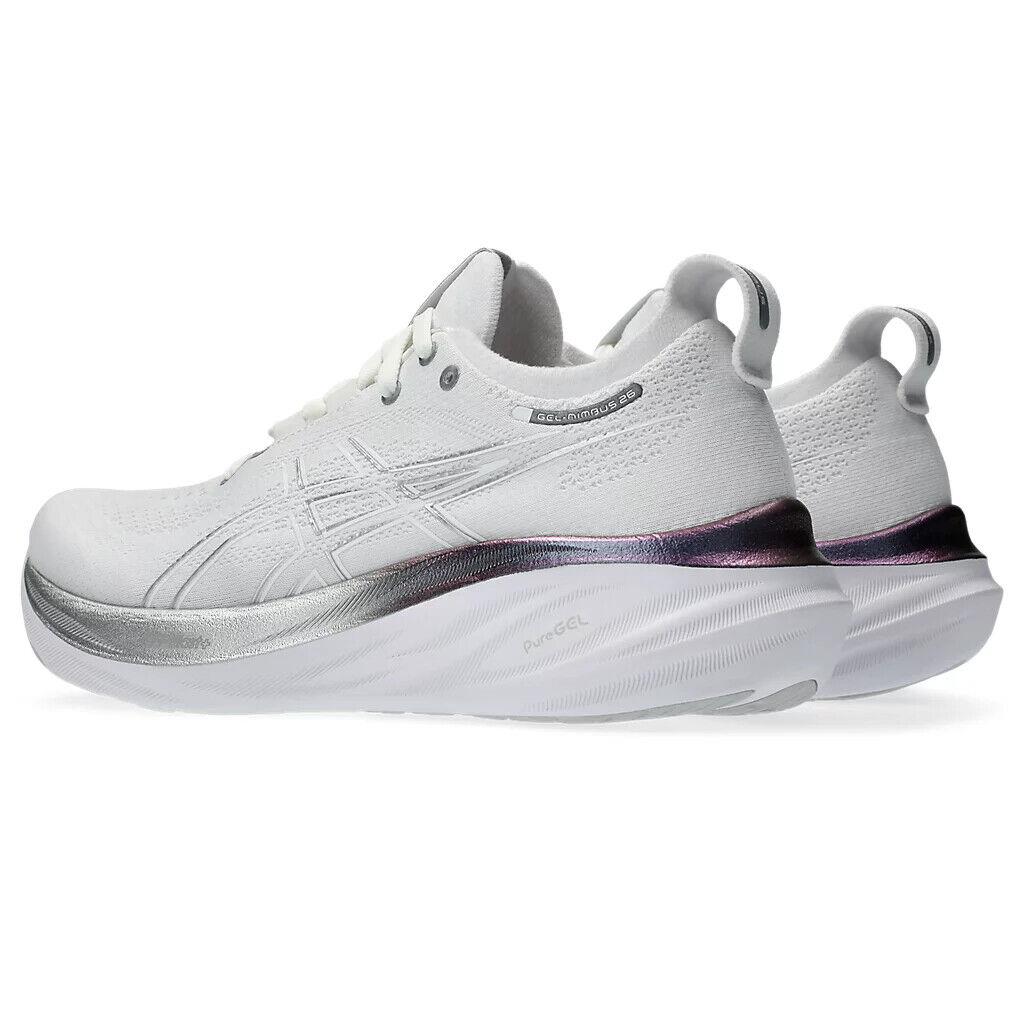 Womens Asics Gel-nimbus 26 Platinum Real White Silver Knit Running Shoes