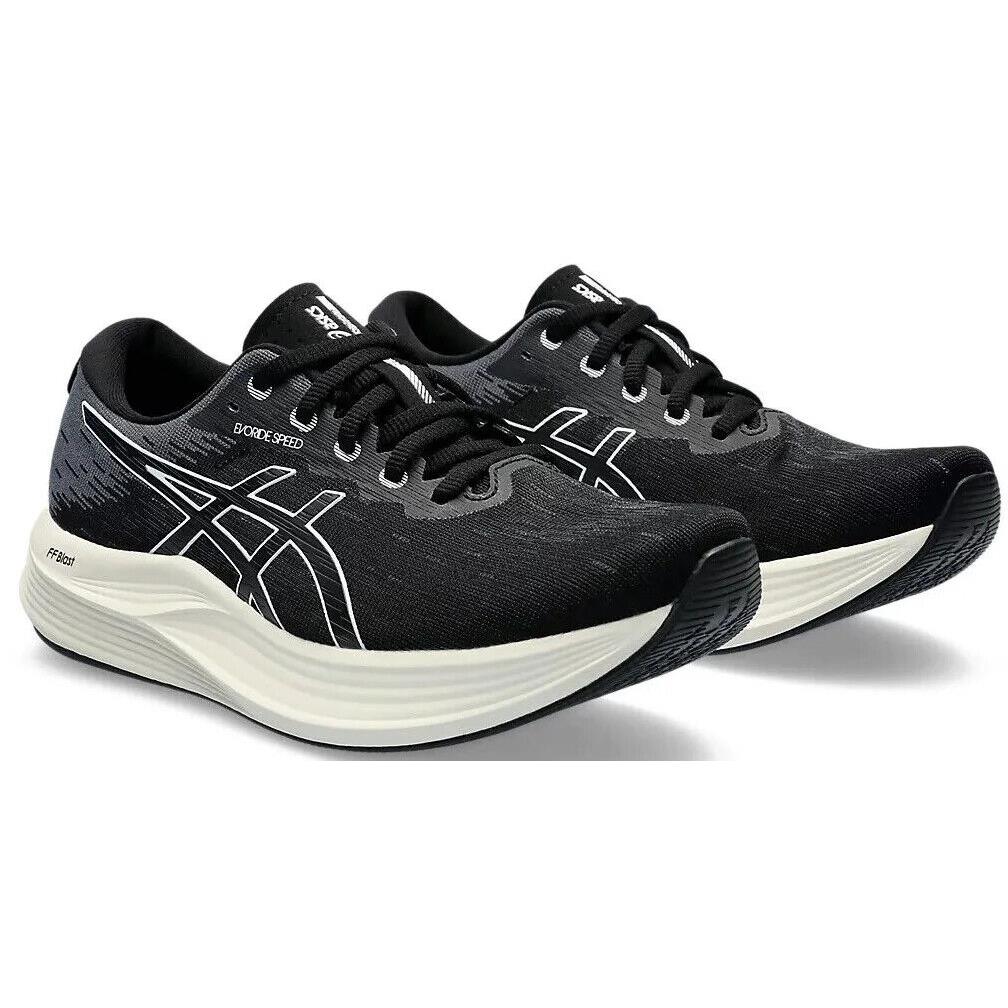 Womens Asics Evoride Speed 2 Black White Woven Running Shoes - Black