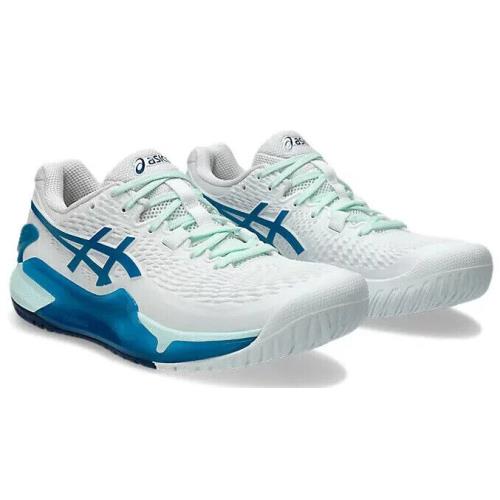 Womens Asics Gel-resolution 9 White Teal Blue Mesh Tennis Shoes