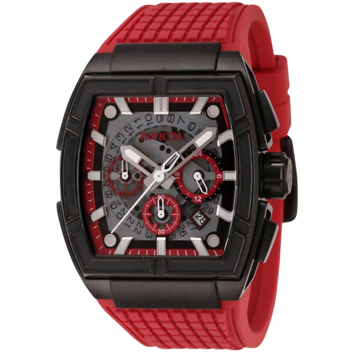 Invicta Men`s Watch S1 Rally Chrono Black and Red Dial Silicone Strap 44887 - Dial: Black, Red, Band: Red