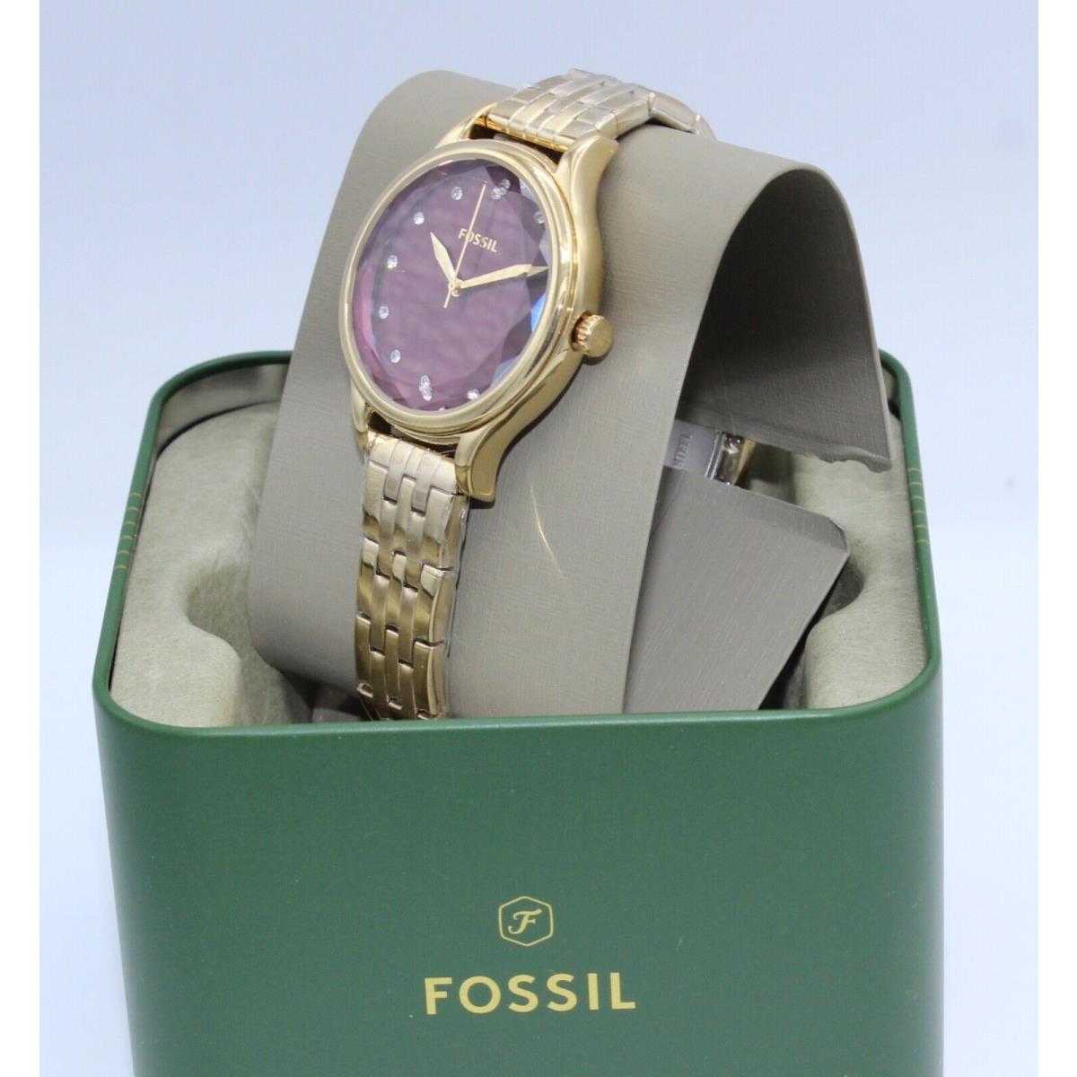 Fossil Laney Crystals Gold Burgundy BQ3905 Women`s Watch