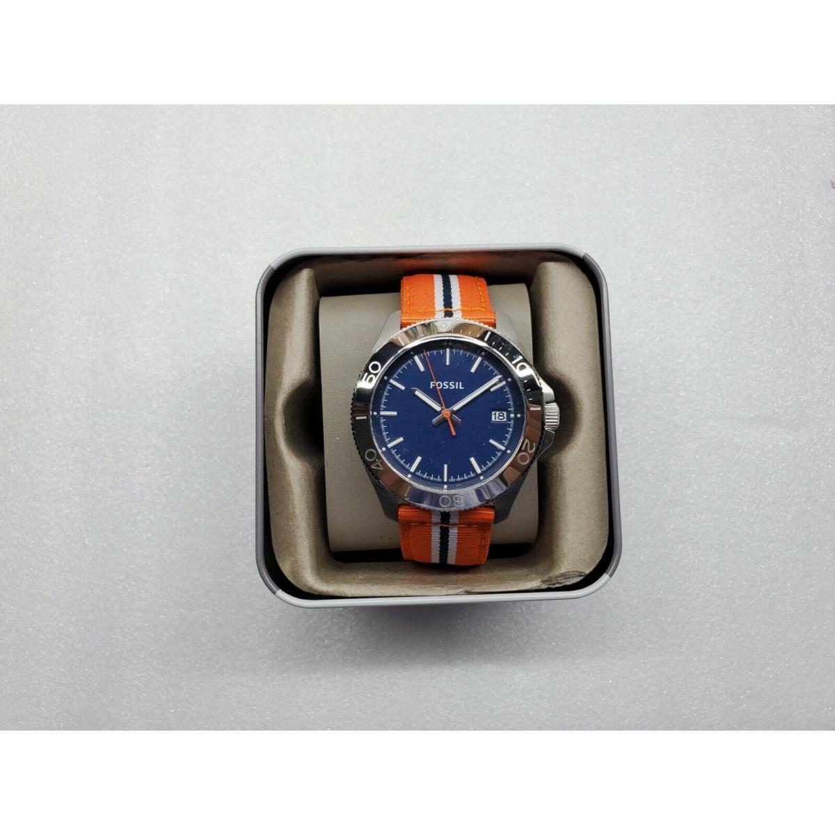 Fossil Retro Blue Dial Date Multi-color Nylon Strap Men`s Watch AM4478