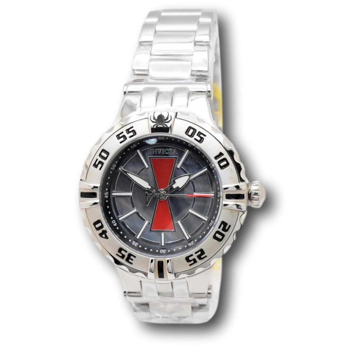 Invicta Marvel Black Widow Women`s 38mm Limited Ed Mop Dial Watch 37836 Rare - Dial: Black, Gray, Multicolor, Red, Band: Silver, Bezel: Black, Silver