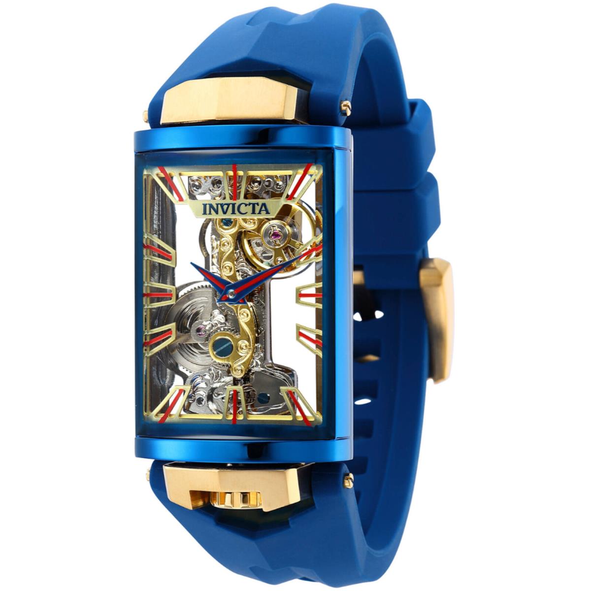 Invicta Men`s Watch Vintage Mechanical Two Tone Case Blue Silicone Strap 35294 - Face: Gold, Dial: Gold, Band: Blue