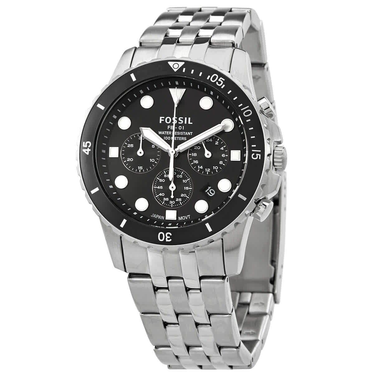 Fossil FB-01 Silver Black Chronograph Men`s FS5837 Watch