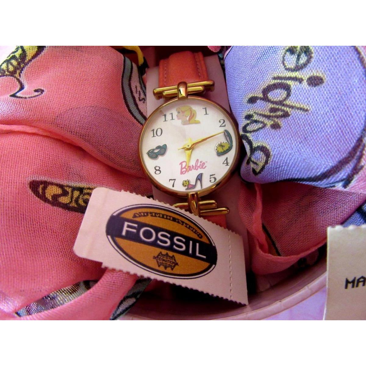 Vintage Barbie 35th Anniversary Fossil Watch in Hatbox with Scarf