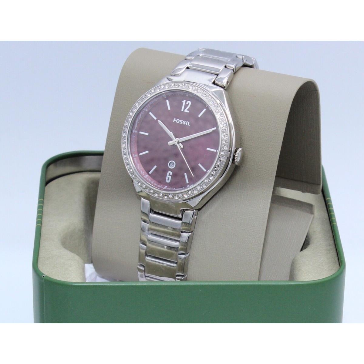 Fossil Ashtyn Crystals Silver Burgundy Mop Women`s BQ3923 Watch