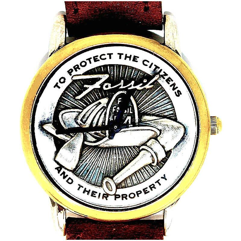 Fireman `to Protect The Citizens` Watch Fossil Raised Silver Tone Dial